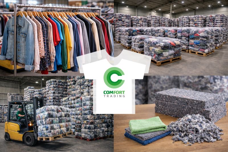 Sortierte Kleidung und gepresste Textilien für nachhaltiges Recycling