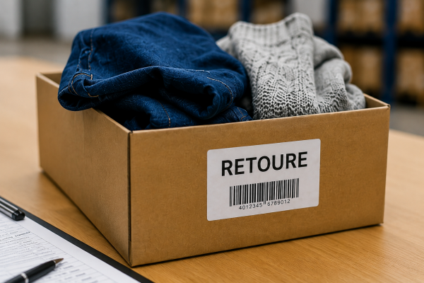 Retourenbox mit Kleidung zur Weiterverwertung und Recycling