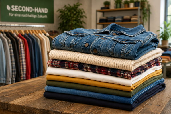 Gefaltete Second-Hand Kleidung für nachhaltige Wiederverwendung