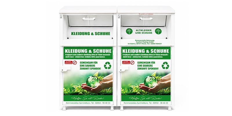 Altkleidercontainer für Kleidung und Schuhe von Comfort Trading